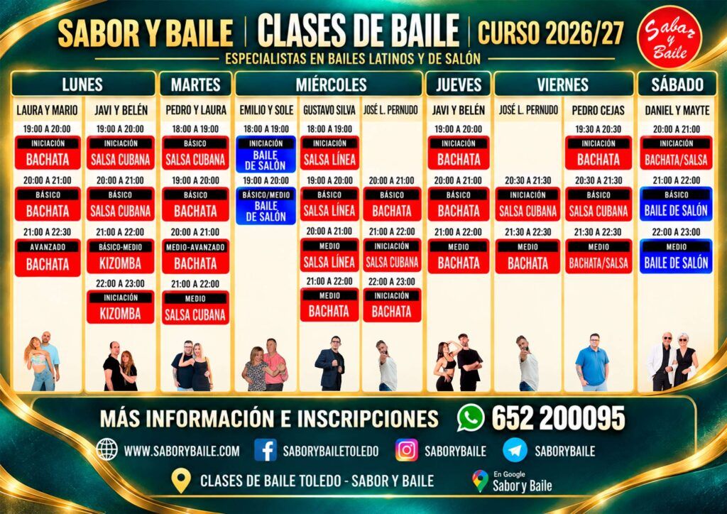 Horario de clases de baile. Sabor y Baile 2026