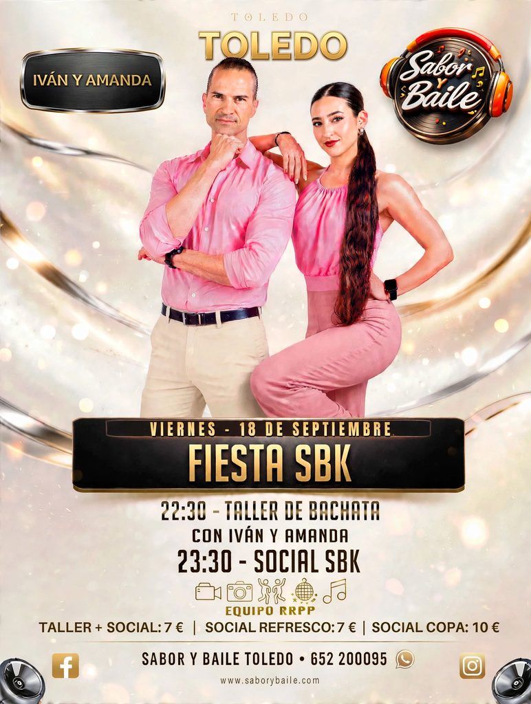 Cartel Fiesta SBK con Iván y Amanda viernes 18 de septiembre en Sabor y Baile Toledo