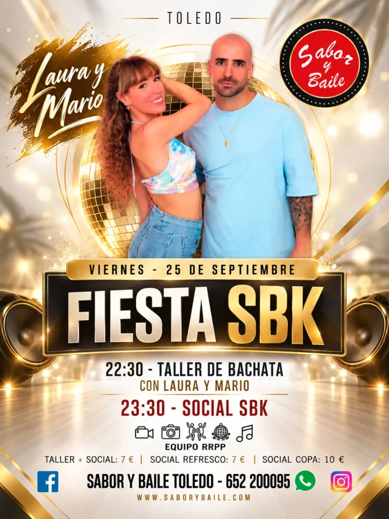 Cartel Fiesta SBK Toledo con Laura y Mario 25 de septiembre - Sabor y Baile