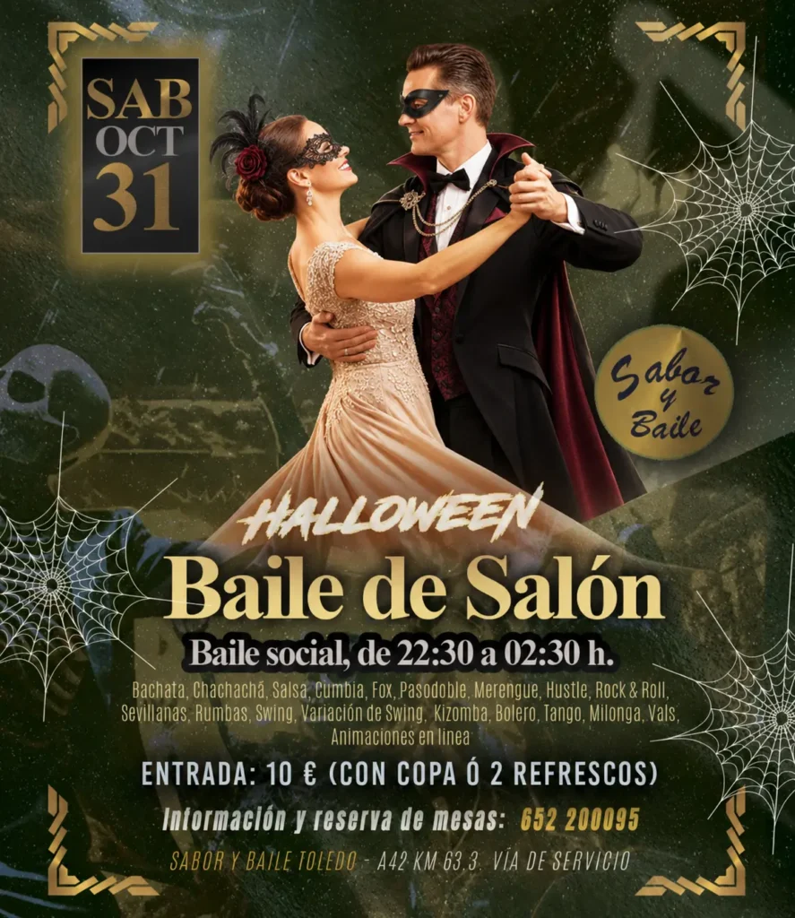 Cartel de Halloween 2026 de baile de salón en Sabor y Baile Toledo.